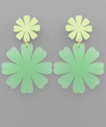 Frosted Double Daisy Acrylic Drop Earrings Mint Green