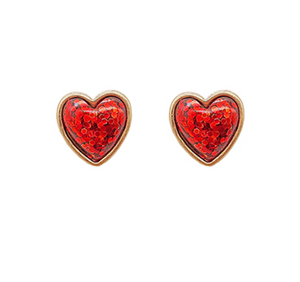 Glitter Heart Stud Earrings Gold/Red