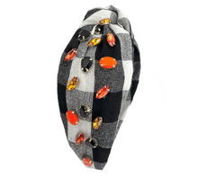 Load image into Gallery viewer, Halloween Fall Bling Gingham Headband Black &amp; White