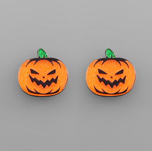 Jack-o-lantern Angry Pumpkin Earrings Orange
