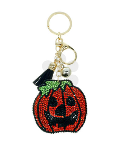 Jack-o-lantern Pumpkin Bling Keychain Orange