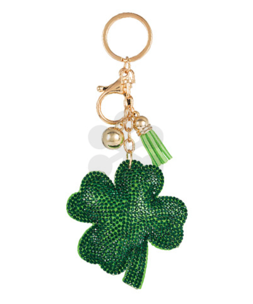 Lucky Four Leaf Clover Bling Keychain Green