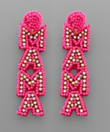 Mama Bling Seed Bead Beaded Earrings Hot Pink