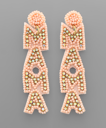 Mama Bling Seed Bead Beaded Earrings Light Pink