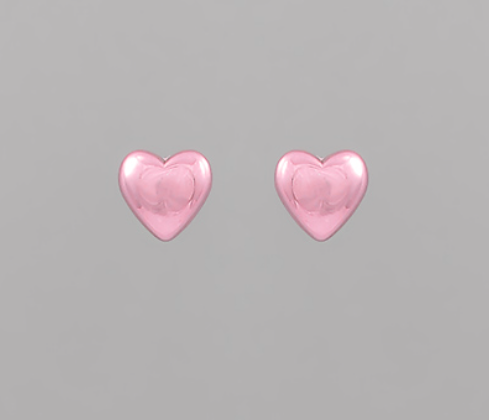 Metallic Puffy Heart Stud Earrings Light Pink