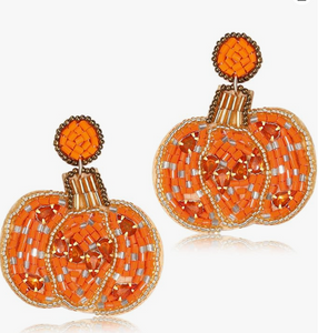 Pumpkin Bling Seed Bead Beaded Earrings Orange