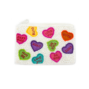 Valentine's Conversation Hearts Seed Bead Beaded Coin Purse