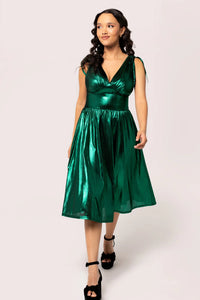 Hell Bunny Gigi Midi Dress Metallic Green