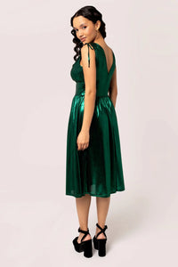 Hell Bunny Gigi Midi Dress Metallic Green