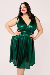 Hell Bunny Gigi Midi Dress Metallic Green