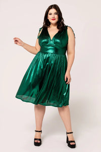 Hell Bunny Gigi Midi Dress Metallic Green