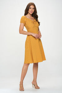 Polka Dot Ruched Front Dress Mustard