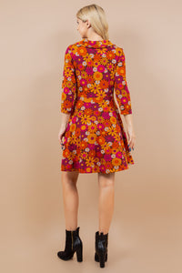 Retro Floral Tunic Dress Orange/Pink/Plum/Rust