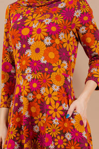 Retro Floral Tunic Dress Orange/Pink/Plum/Rust