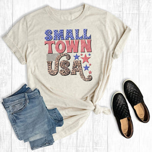 Leopard Small Town USA Graphic Tee Oat