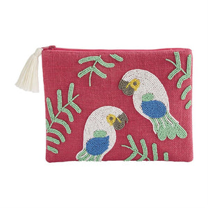 Mud Pie Parrot Beaded Jute Bag