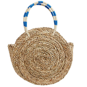 Mud Pie Pom Pom Circle Tote Natural/Blue