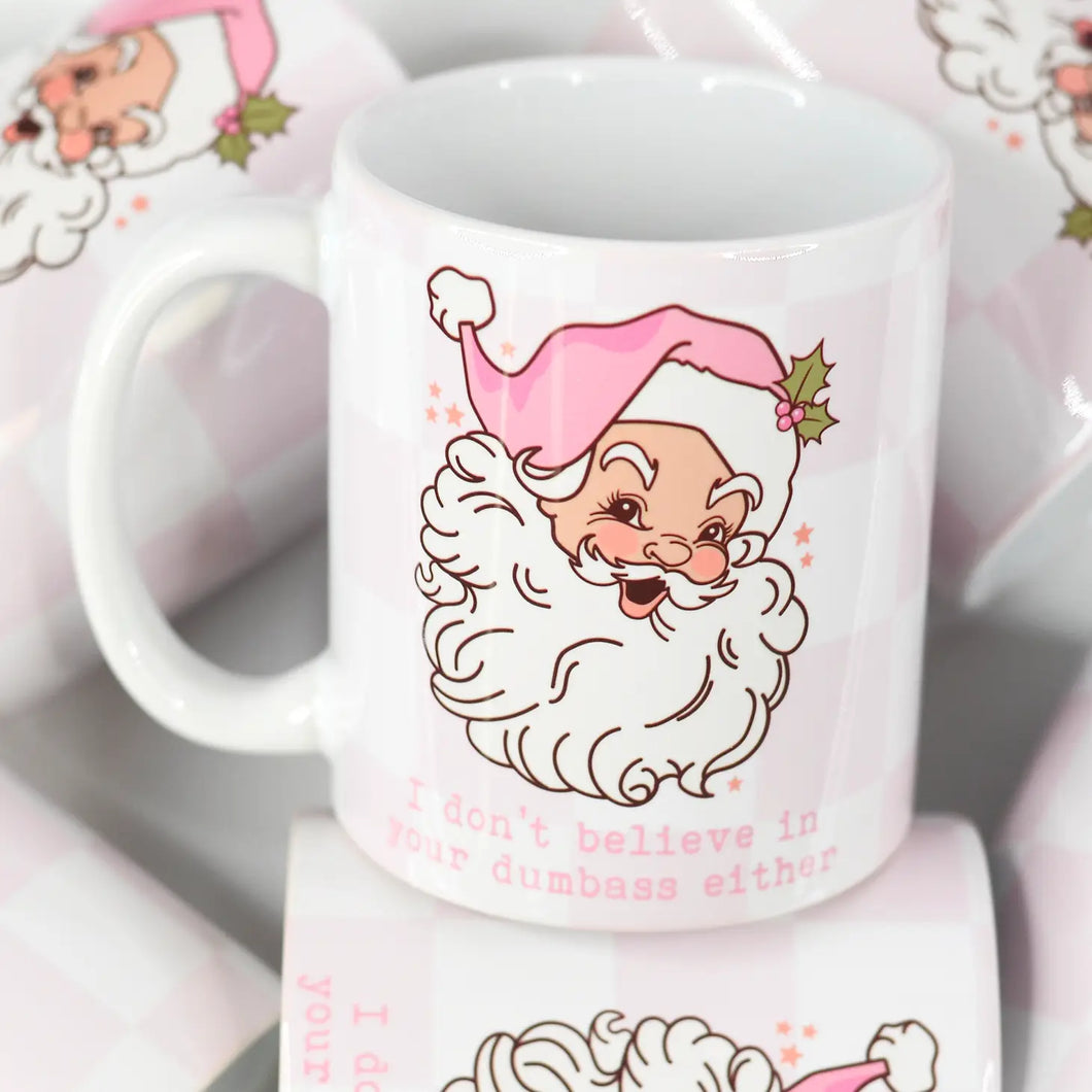 Retro Santa Checkered I Don't Believe In Your Dumbass Either Mug Light Pink