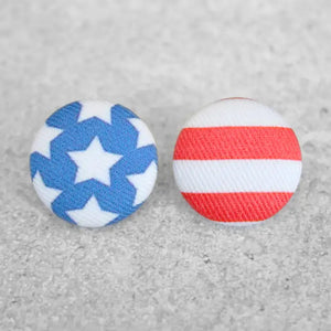 American Flag Bold Large Fabric Covered Button Earrings