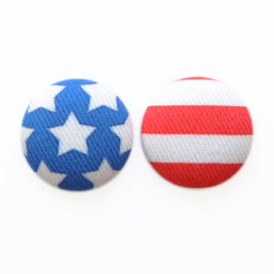 American Flag Bold Large Fabric Covered Button Earrings