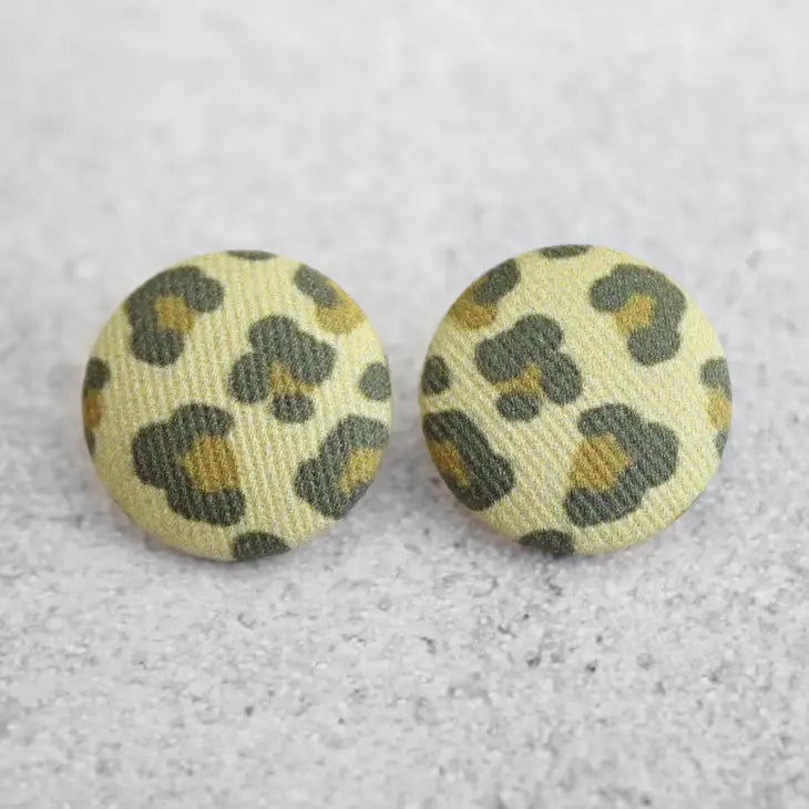 Leopard Bold Large Fabric Covered Button Earrings
