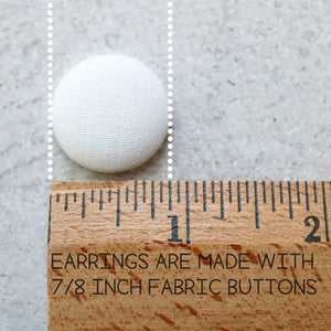 Light Blue Stripes Bold Large Fabric Covered Button Earrings