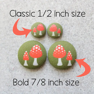 Light Blue Stripes Bold Large Fabric Covered Button Earrings
