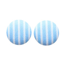 Load image into Gallery viewer, Light Blue Stripes Bold Large Fabric Covered Button Earrings