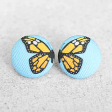 Load image into Gallery viewer, Monarch Butterfly Wings Bold Large Fabric Covered Button Earrings