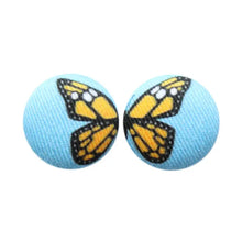 Load image into Gallery viewer, Monarch Butterfly Wings Bold Large Fabric Covered Button Earrings