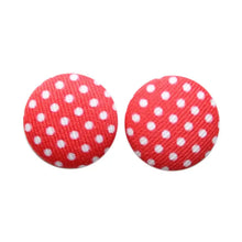 Load image into Gallery viewer, Red Polka Dot Bold Large Fabric Covered Button Earrings