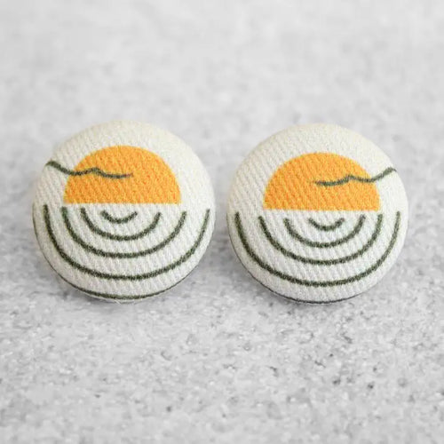 Seaside Sunset Bold Large Fabric Covered Button Earrings