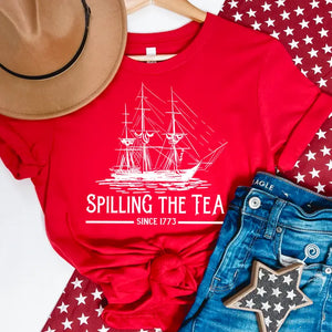 Spilling the Tea Since 1773 4th of July Graphic Tee Red