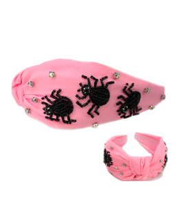 Halloween Spider Seed Bead Headband Light Pink