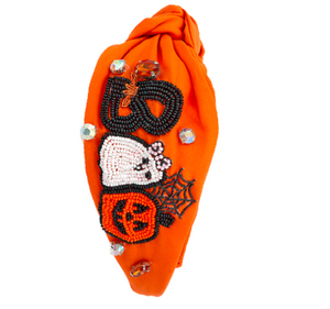 Halloween Boo Seed Bead Headband Orange
