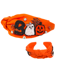 Load image into Gallery viewer, Halloween Boo Seed Bead Headband Orange
