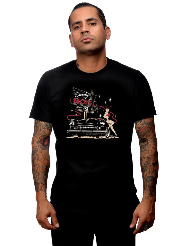Steady Clothing Motel Hot Rod Pinup Men's Graphic T-Shirt Black