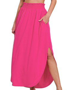 Smocked Waist Maxi Skirt Hot Pink
