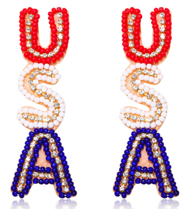 Patriotic USA Seed Bead Beaded Earrings Red/White/Blue