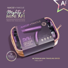 Load image into Gallery viewer, Almost Famous Mighty AF Mini Travel Hair Dryer Dark Purple w/Rose Gold Iridescent Bag