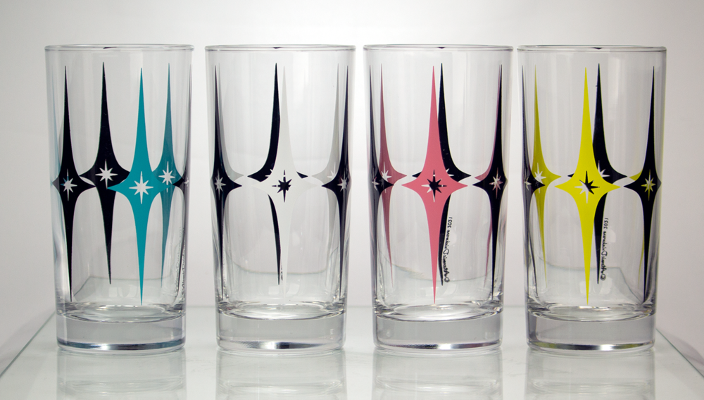 Atomic Drinkware Starburst Diamonds Collins Glasses Set of 4
