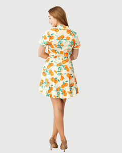 Eva Rose Orange Print Fit & Flare Shirt Dress Ivory
