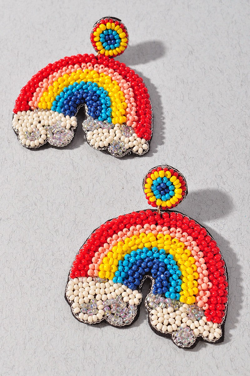 Rainbow Seed Bead Beaded Earrings Large