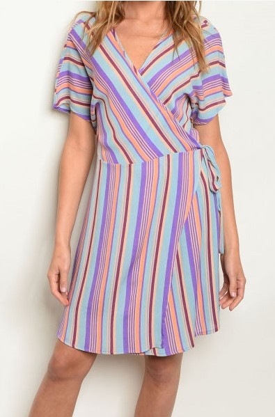 blue stripe wrap dress Women's Bright Blue Sleeveless Summer Mini Dress