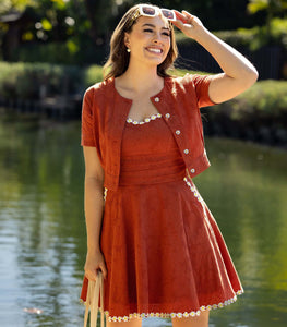 Unique Vintage Follow Your Heart Fit & Flare Daisy Trim Dress Rust