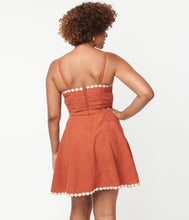 Load image into Gallery viewer, Unique Vintage Follow Your Heart Fit &amp; Flare Daisy Trim Dress Rust