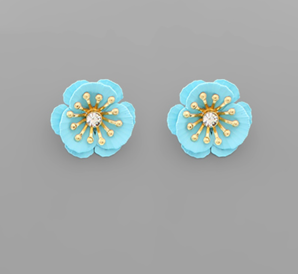Color Coat Flower Stud Earrings Light Blue