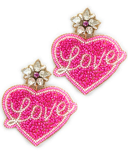 Love Seed Bead Beaded Earrings Pink
