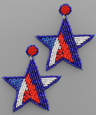 Patriotic Star Seed Bead Beaded Earrings Red/White/Blue