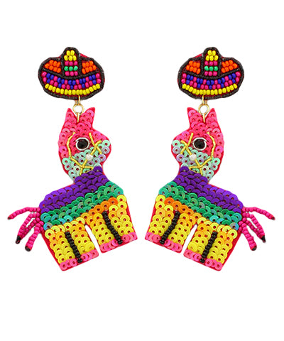 Sombrero Piñata Seed Bead Beaded Earrings